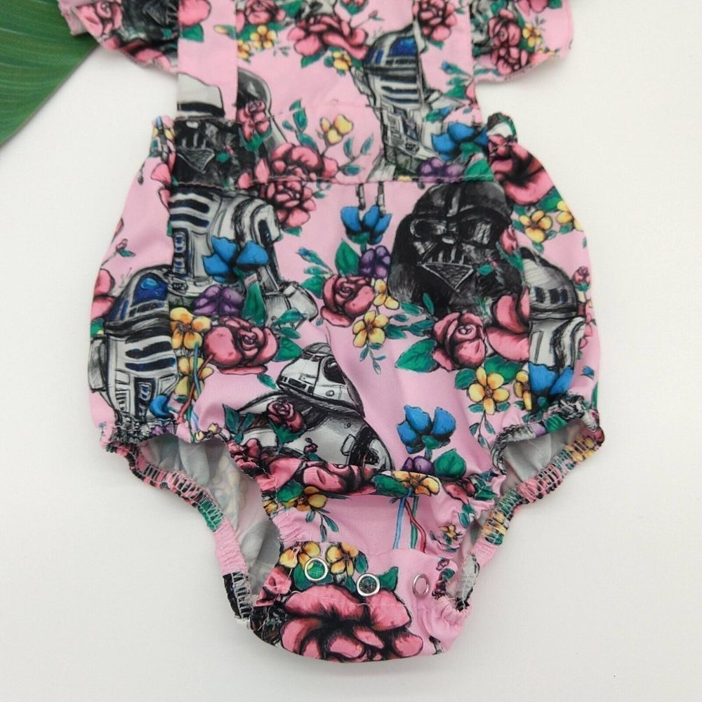 Star Wars Baby Girls One Piece Romper Size 0-3 Months Pink Vader R2D2 Ruffle - Picture 5 of 8
